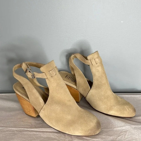 LATIGO Anthropologie Simon Suede Slingback Bootie Tan Closed-Toe Wood Size 10 - Picture 13 of 13